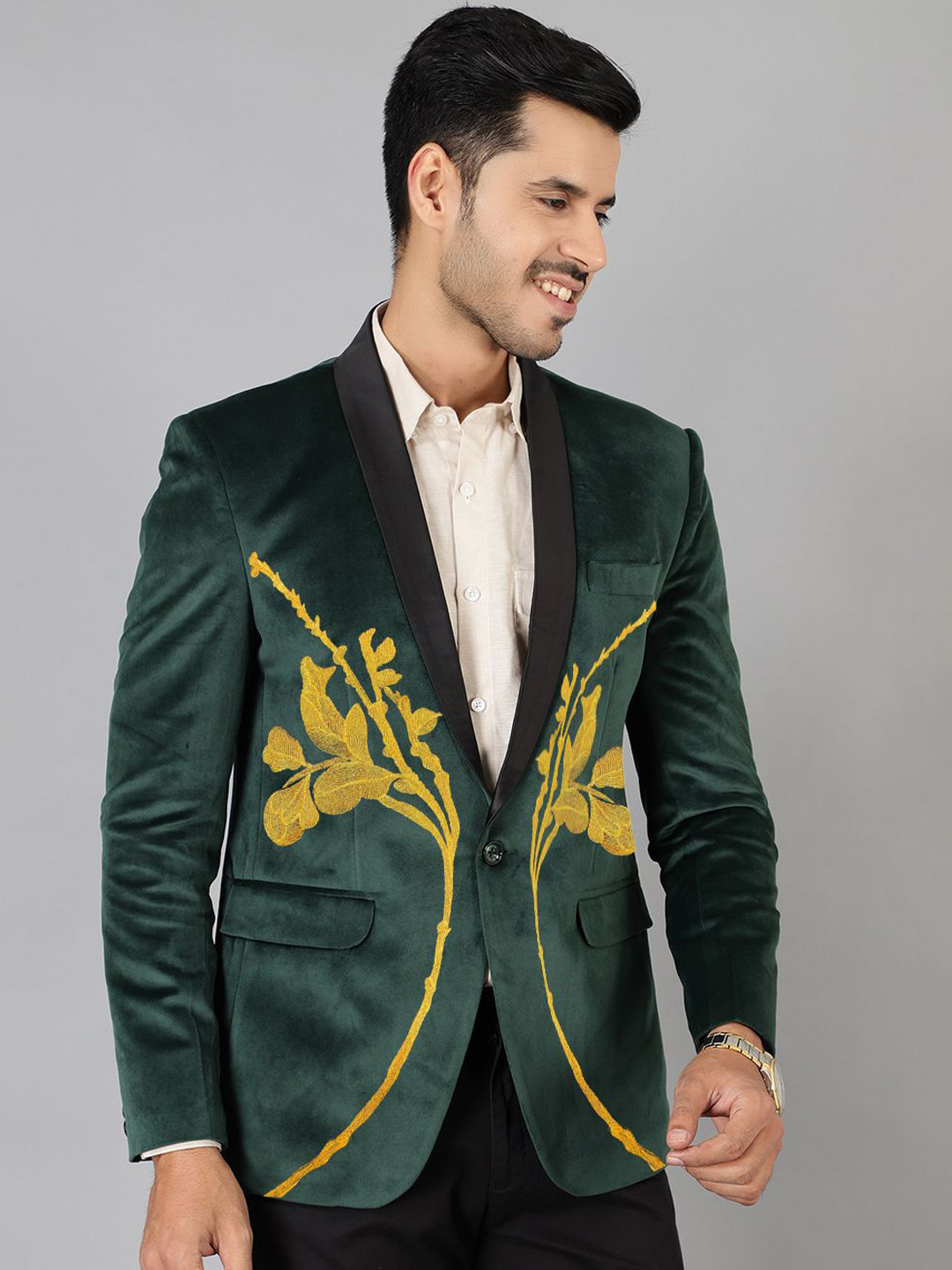 Wintage Velvet Embroidery Single Breasted Blazer