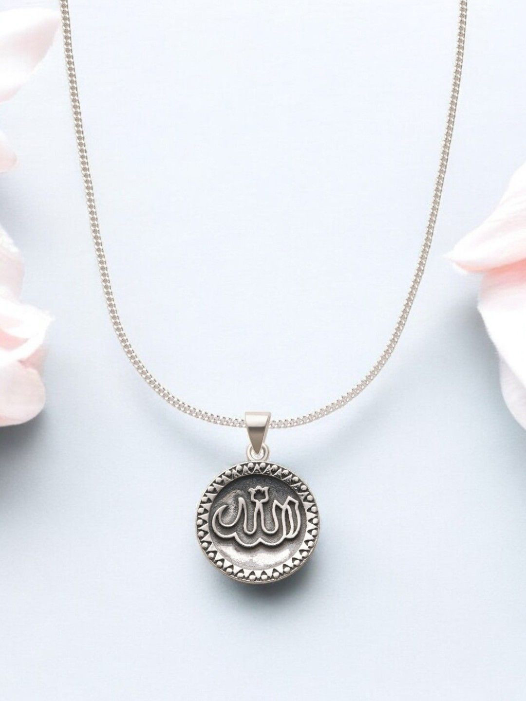 Taraash Unisex 925 Sterling Silver-Plated Allah Pendant With Chain