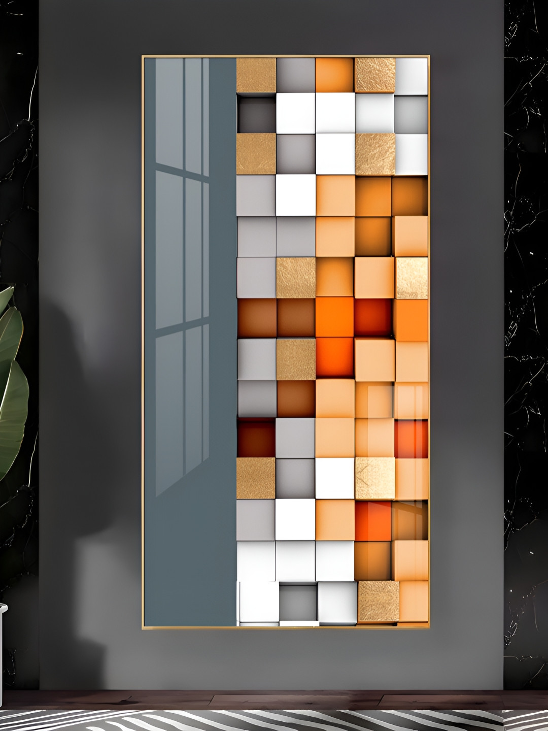 THE NEXT DECOR Abstract Blocks Plastic Natural Elements Glossy Hall Wall Hangings-24In