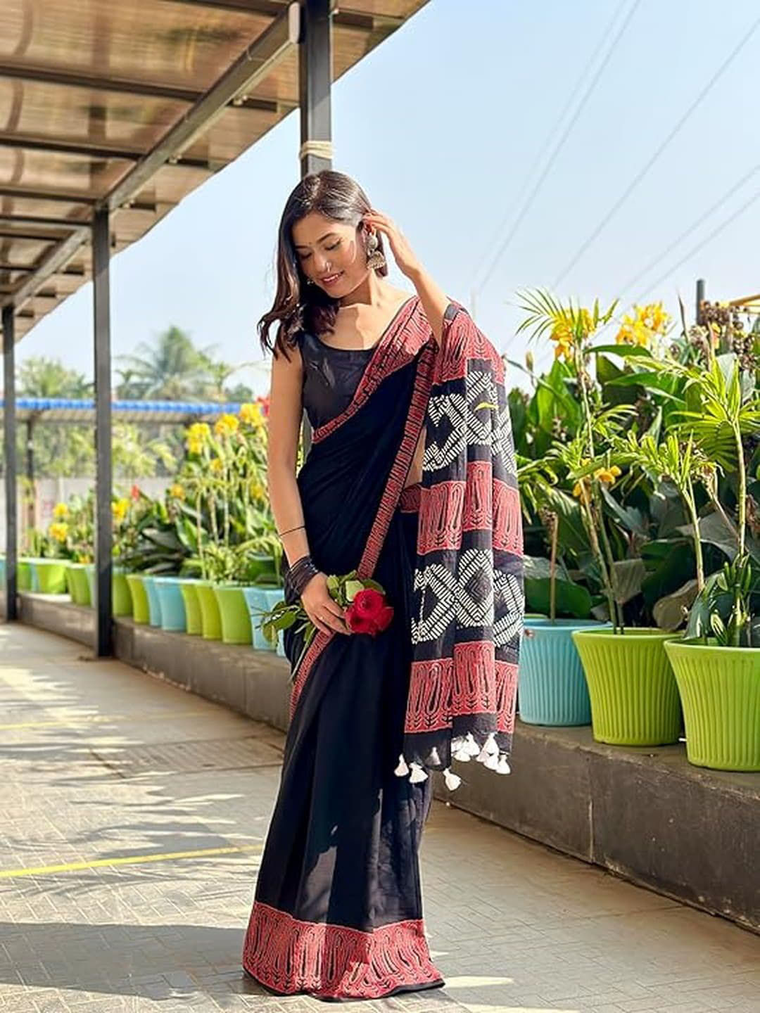 SainSisters Solid Handicrafted Mulmul Pure Cotton Saree