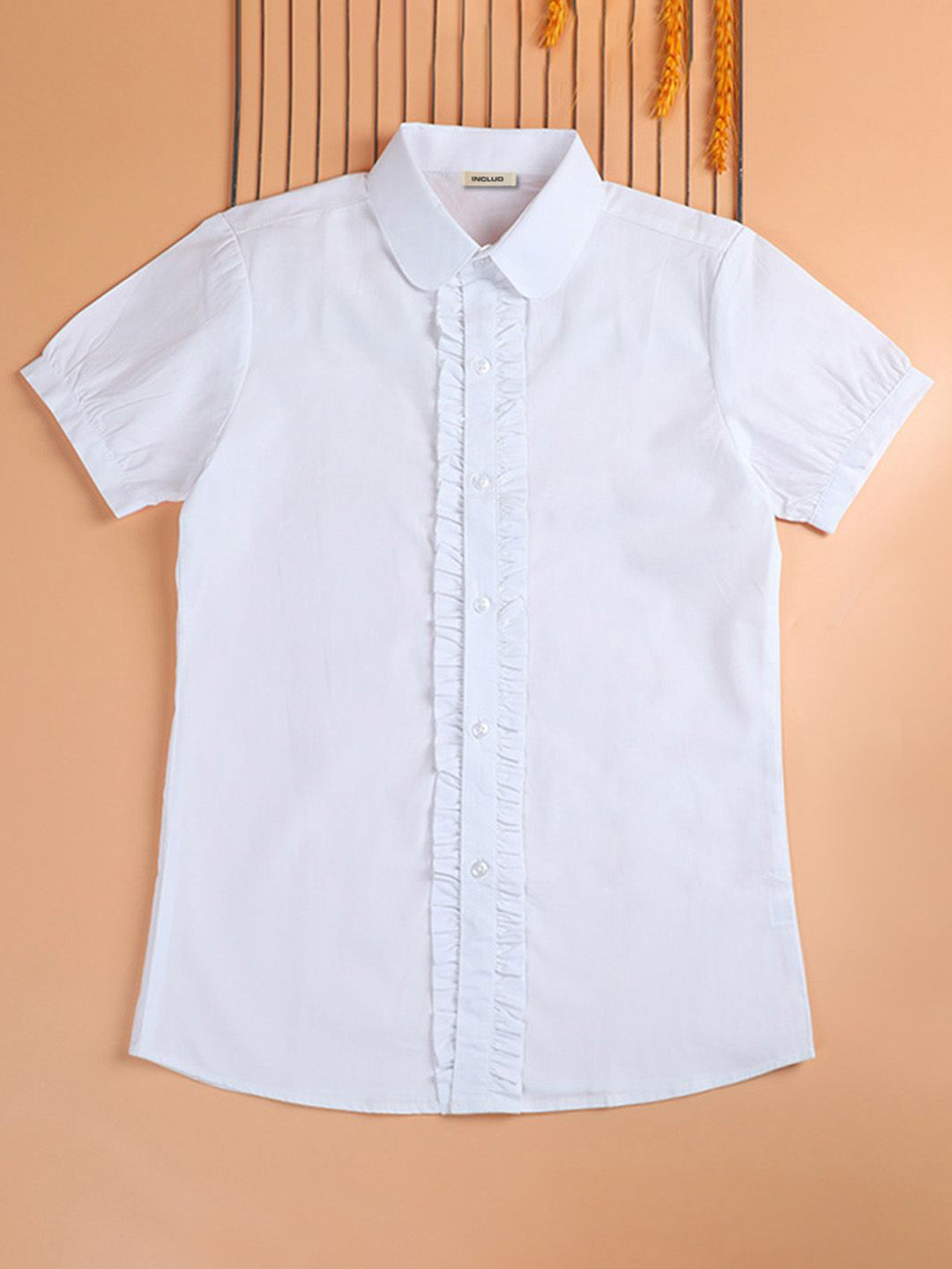 INCLUD Girls Peter Pan Collar Ruffled Placket Casual Shirt