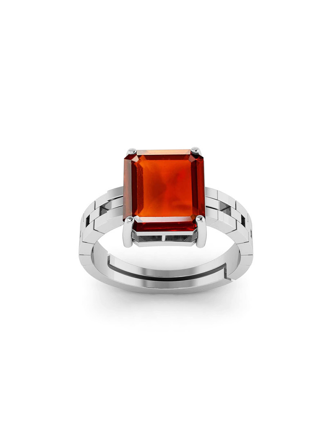 RRVGEM 11.00 KT Silver Plated Gomed Hessonite Adjustable Ring