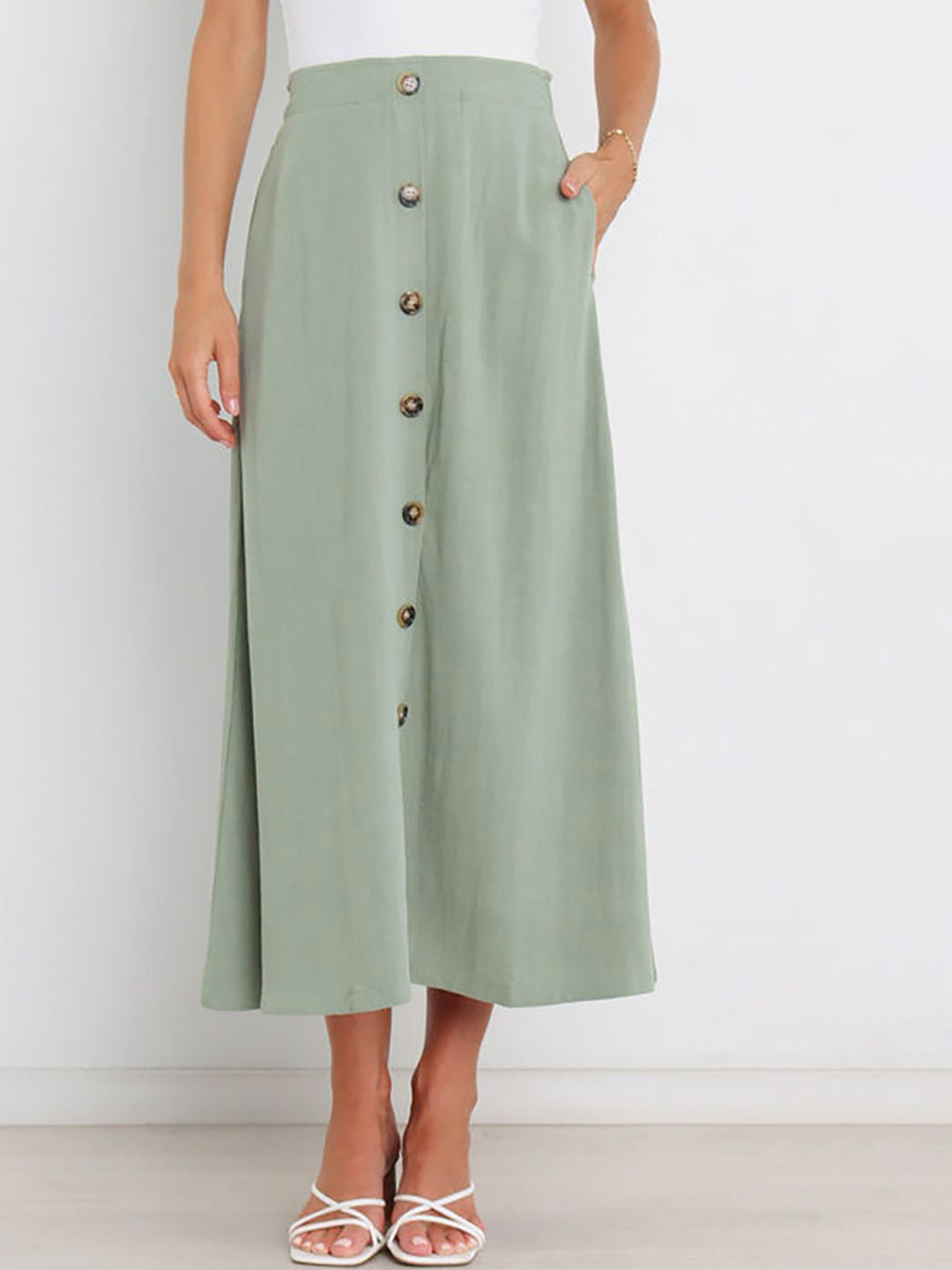 JC Mode Button-Down Flared Maxi Skirt