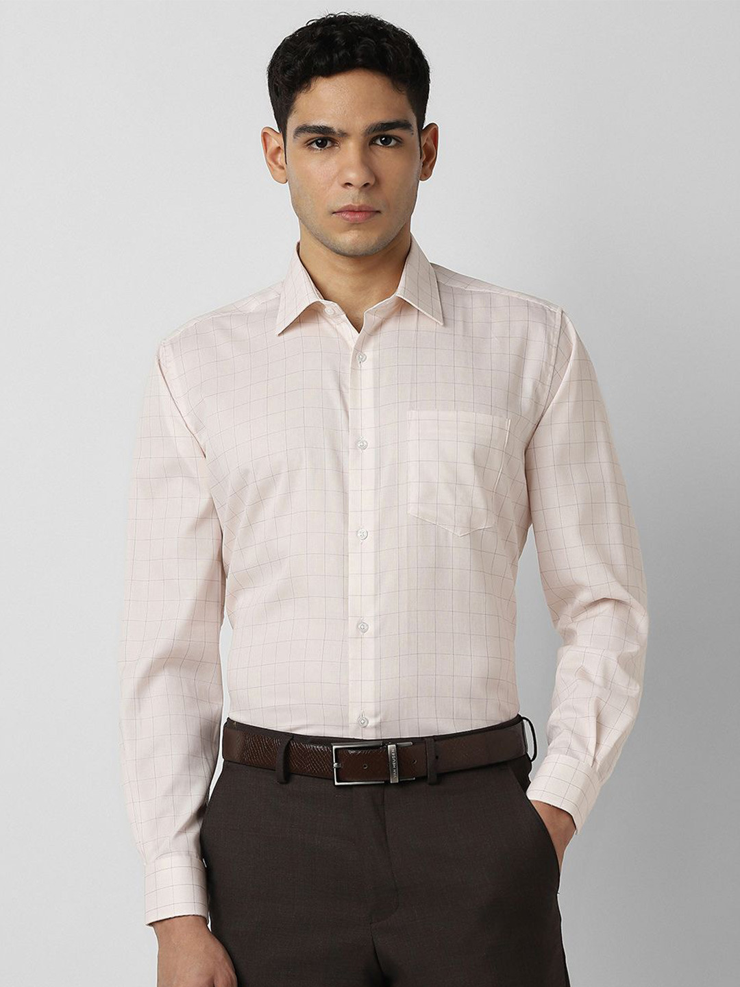 Van Heusen Checked Spread Collar Long Sleeves Pure Cotton Formal Shirt
