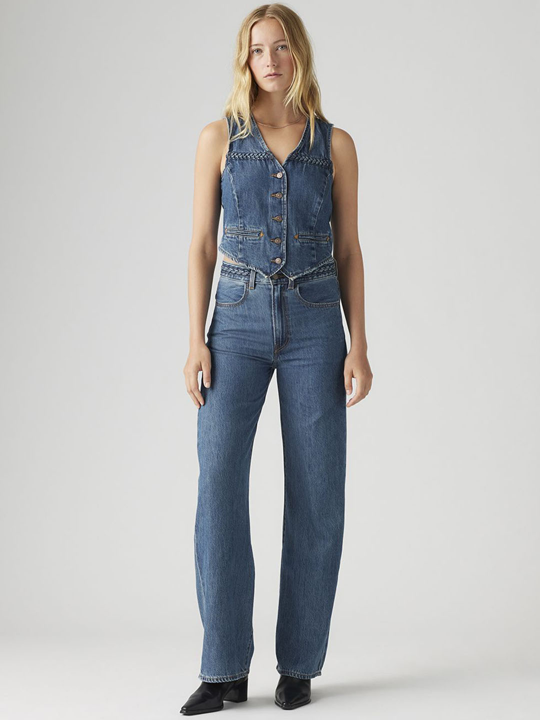 Levis Women's Blue Ribcage Bell Bottom Wide Leg Fit High Rise Jeans