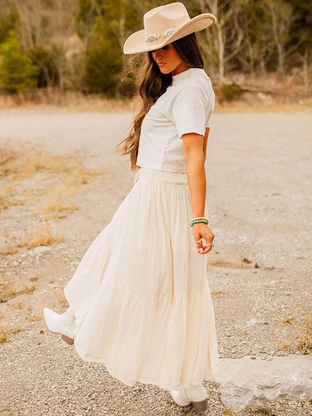 JC Mode Tiered Asymmetric Midi Skirt