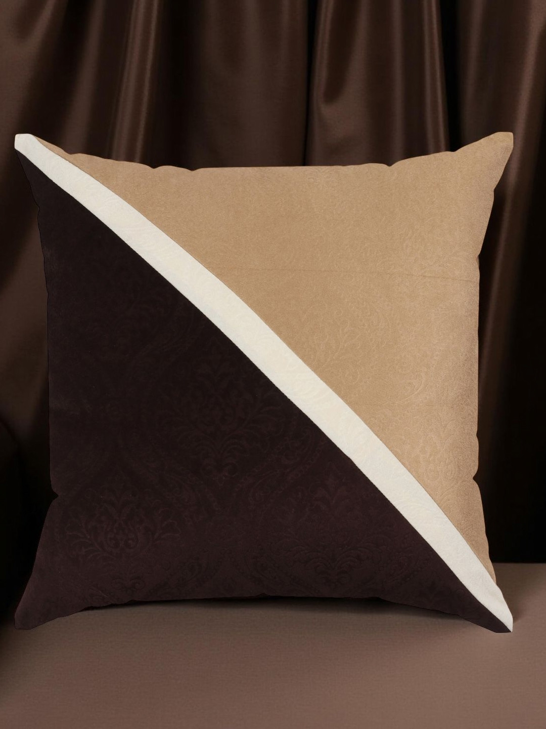 IVAZA Coffee Brown Colourblocked Velvet Reversible Square Cushion Covers - 15.7 x 15.7 In