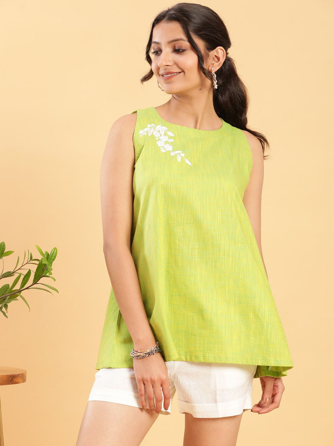 BohoJazz Embroidered Round Neck Top With Shorts Co-Ords