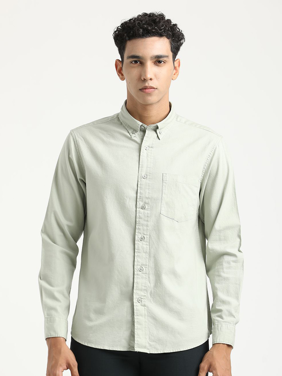 Blu MNKY Button-Down Collar Long Sleeves Cotton Smart Slim Fit Shirt