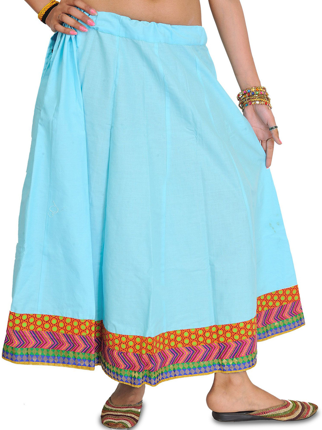 Exotic India Plain Midi Skirt From Pilkhuwa With Patch Border