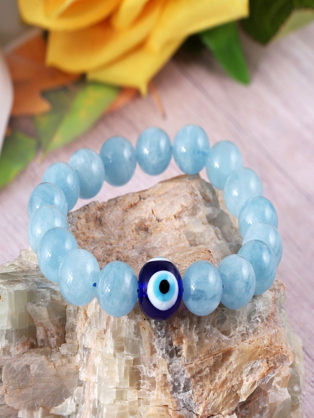 Nirvana Unisex Silver Rhodium-Plated Aquamarine Elasticated Stretchable Bracelet