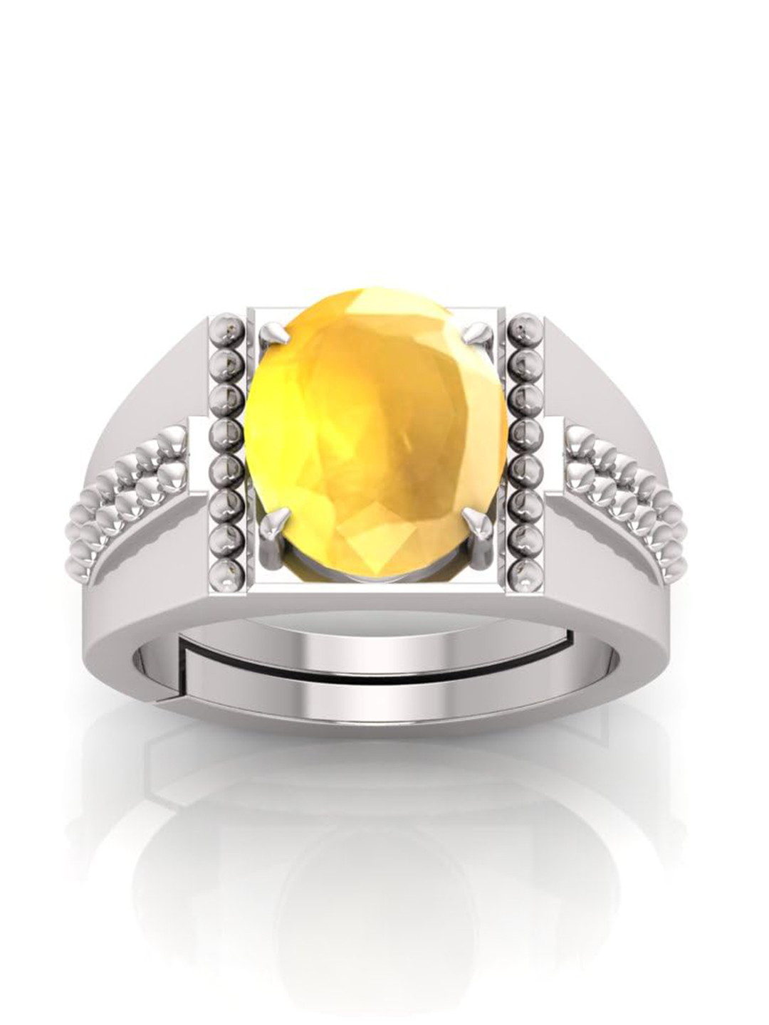 RRVGEM 10.25 Ratti Yellow Sapphire Pukhraj Gemstone Silver Plated Ring