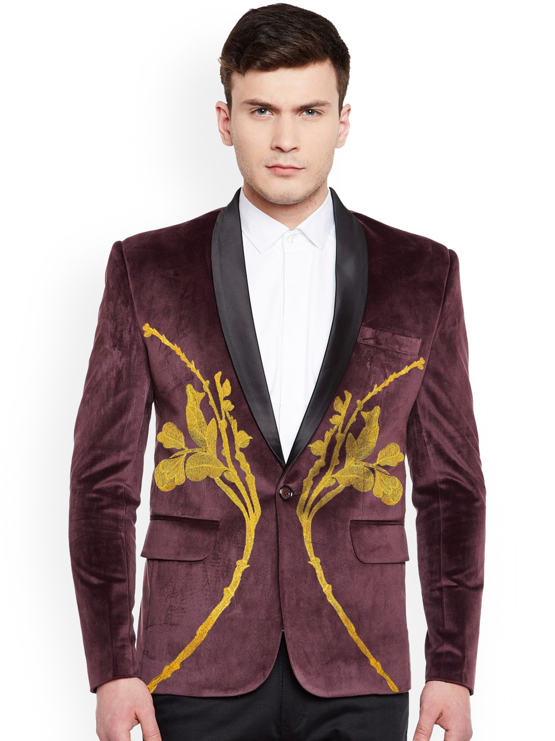 Wintage Velvet Embroidery Single Breasted Blazer