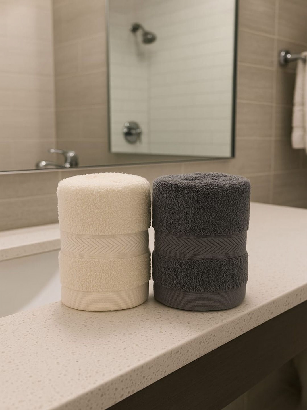 GAB Grey and Off White  2 Pieces 500 GSM Pure Cotton Hand Towels
