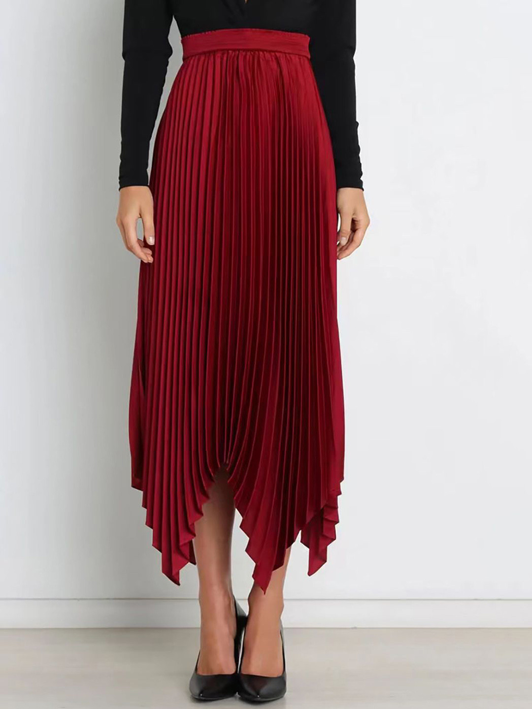 JC Mode Accordion Pleated A-Line Midi Skirt