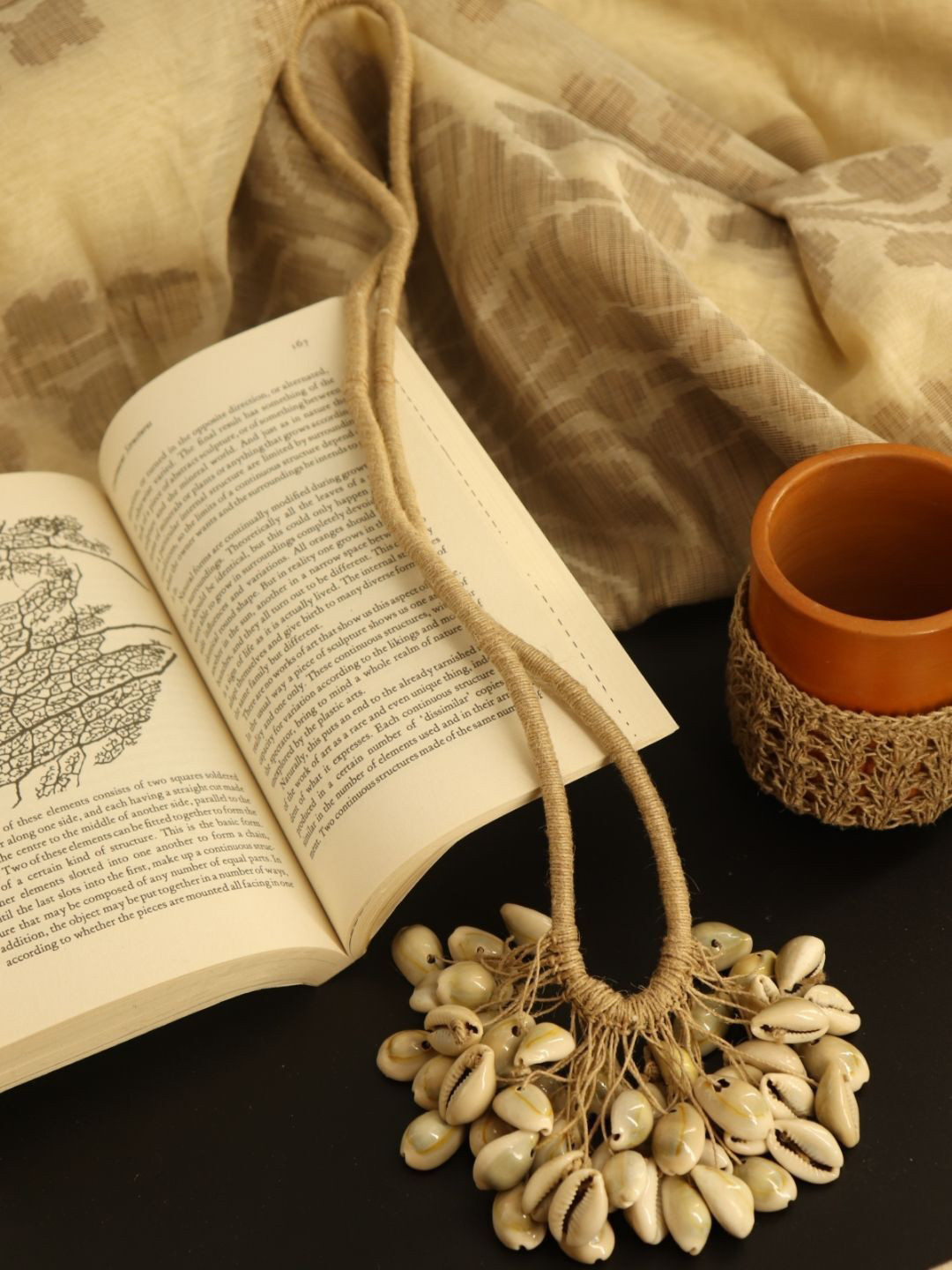 WHE Sea Shell Beaded Jute And Cowry Necklace