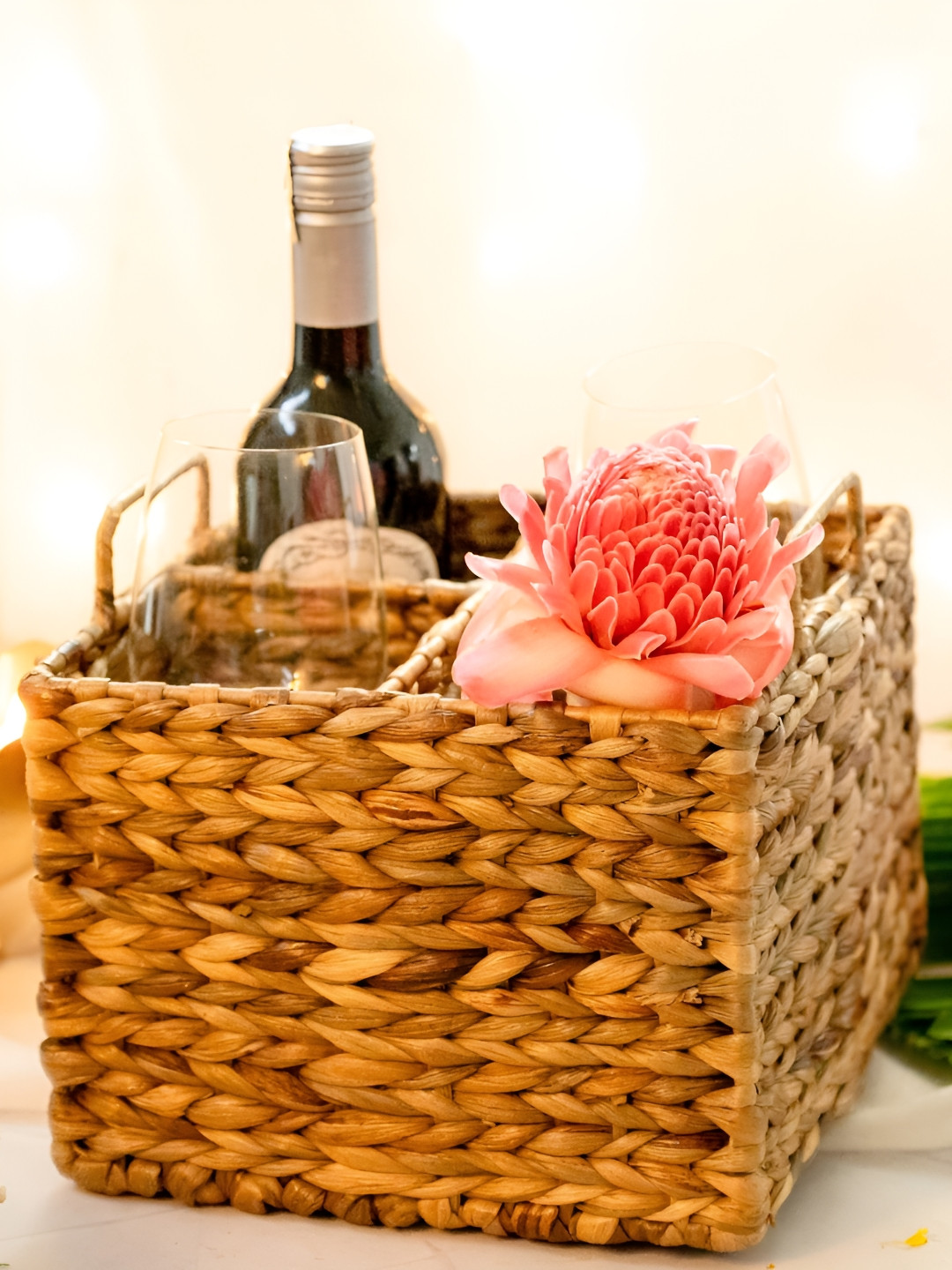 ASAMA Beige Self Design Bottle Caddy Multi-Utility Bamboo Organiser