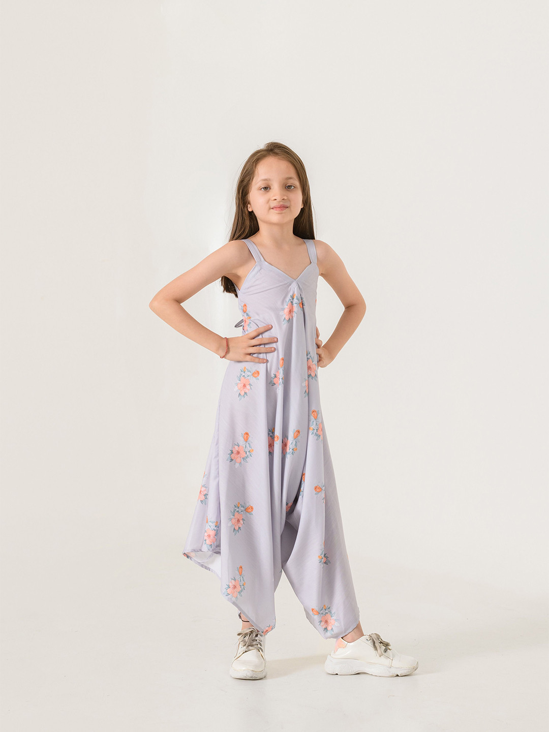 Pasha Girls Slate Grey Printed Palazzo Jumpsuit