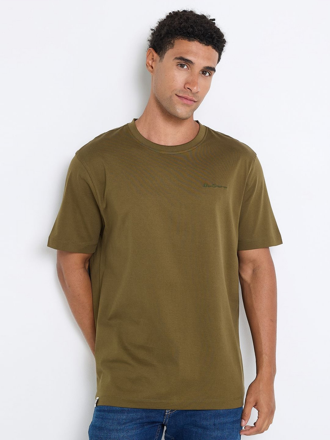 BEN SHERMAN Self Design Round Neck  Regular Fit  Cotton T-shirt