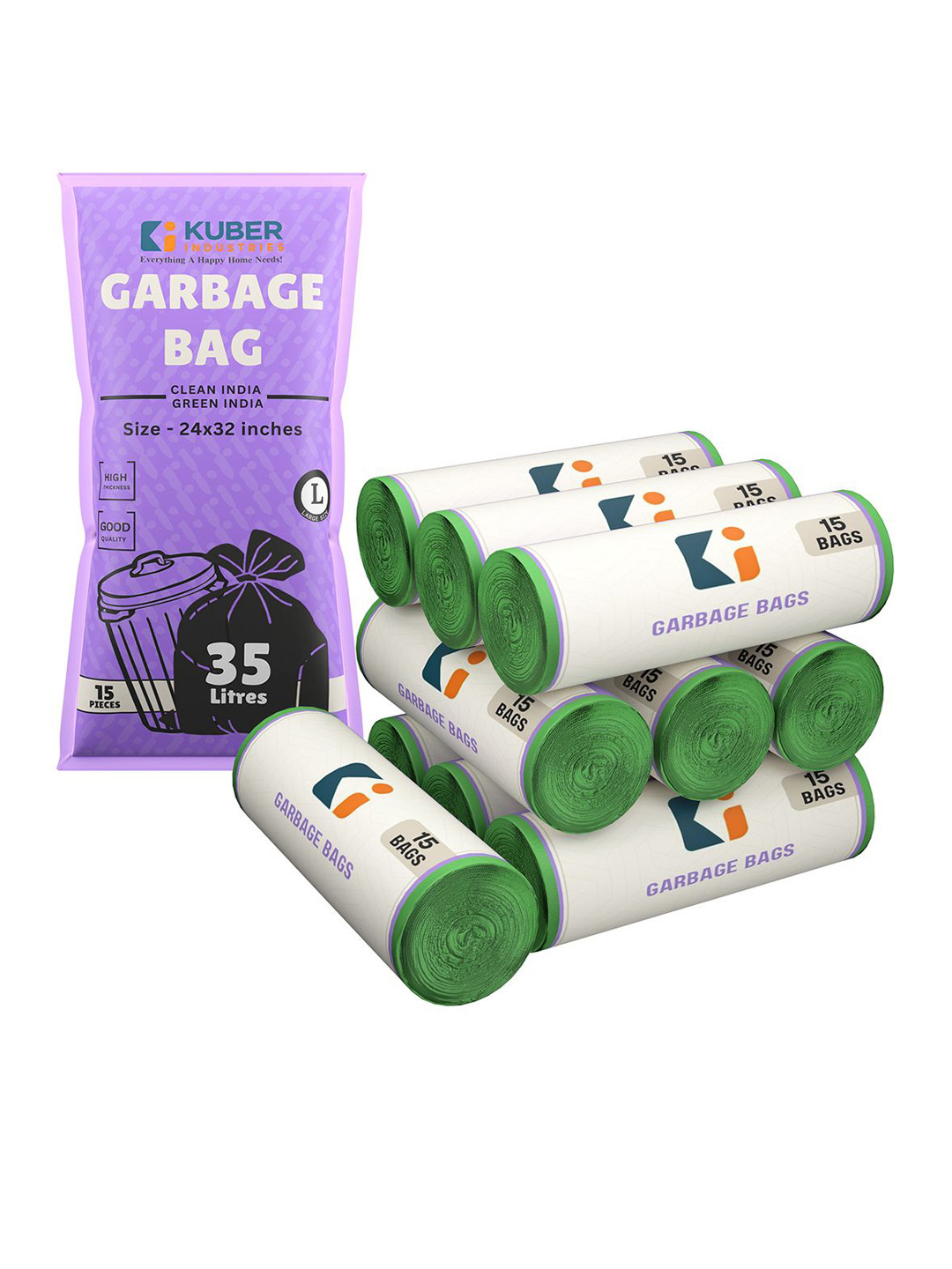 Kuber Industries 150-PCS Green Premium Garbage Bags For Dustbin