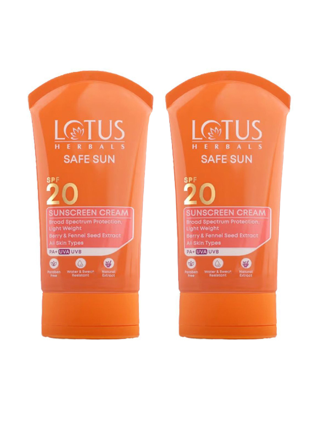 Lotus Herbals Set Of 2 Safe Sun SPF 20 Sunscreen Cream With Berry - 50 g Each