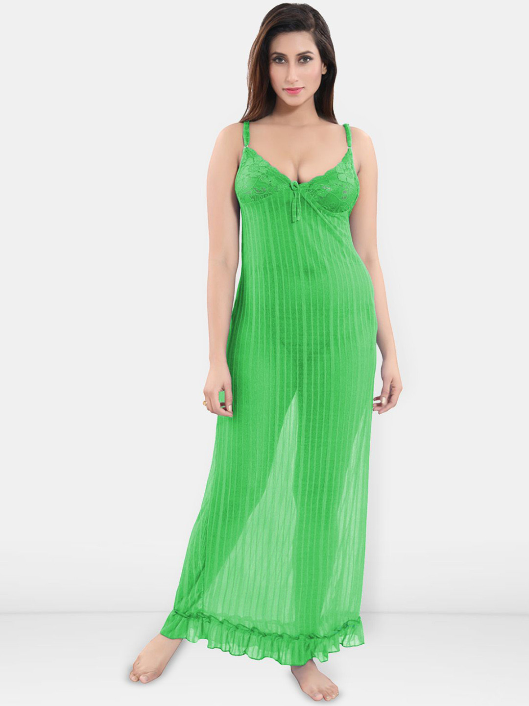 Be You Women Self Design Shoulder Straps Power Net Baby Doll with Panty