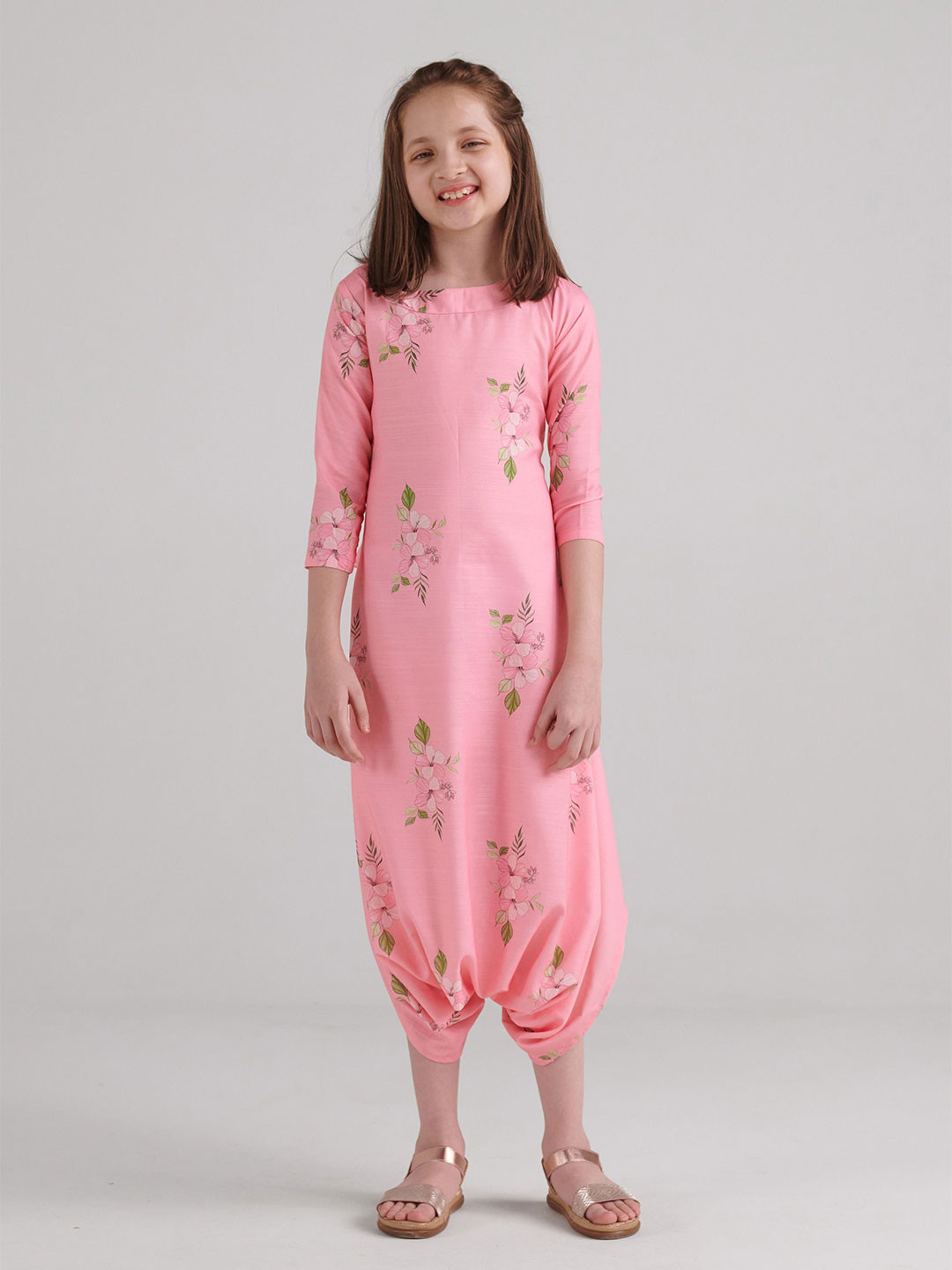 Pasha Girls Cotton Taffy Pink Dhoti Jumpsuit