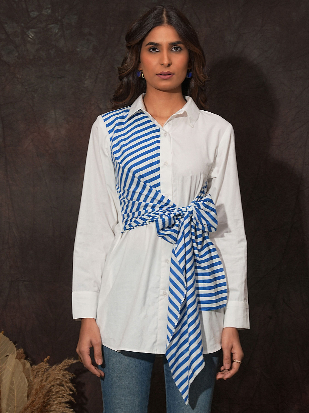 Golden Mirror Vertical Stripes Linen Casual Shirt
