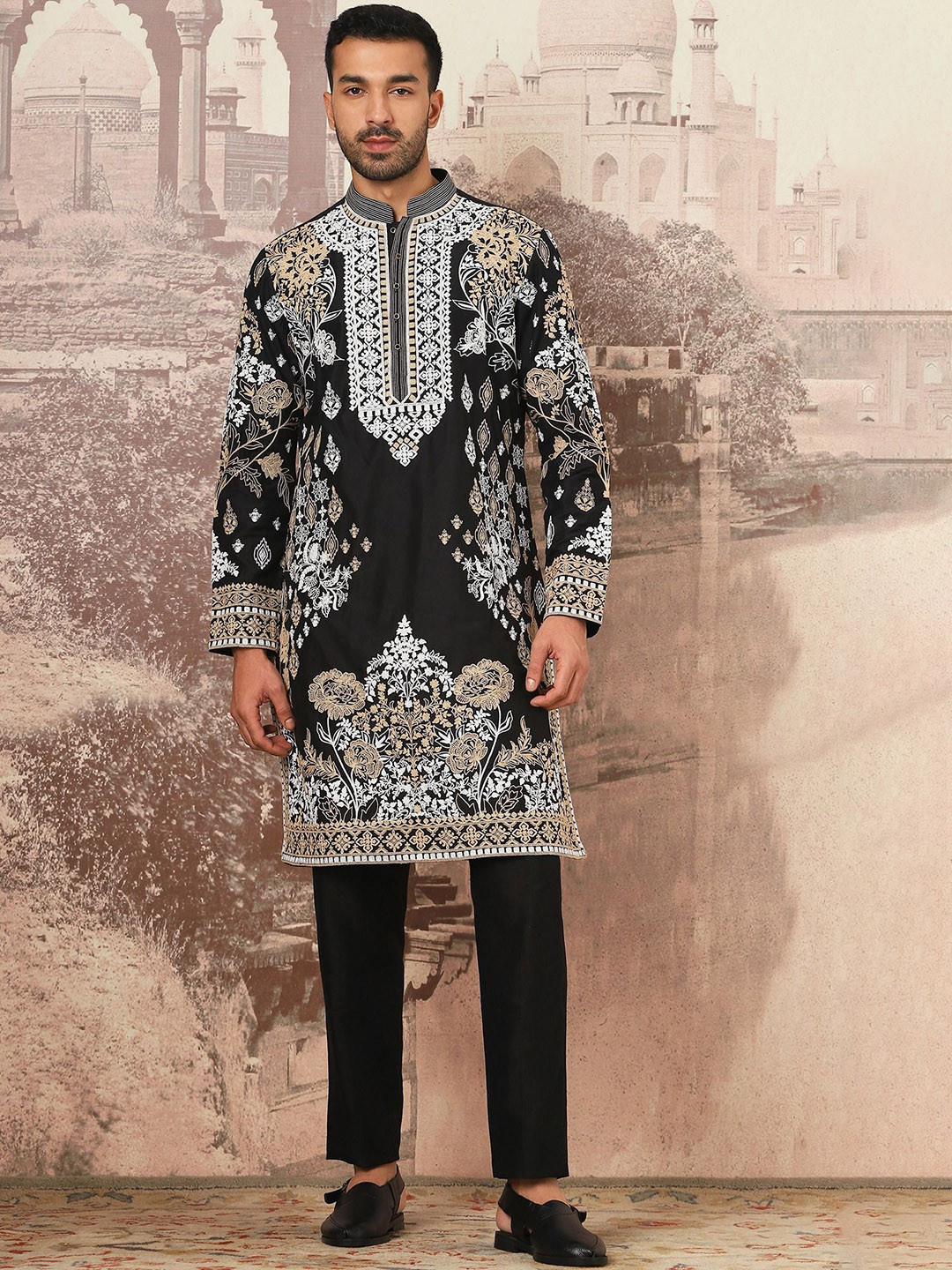 ASUKA Floraison Ethnic Motifs Embroidered Thread Work Chanderi Silk Kurta With Trouser