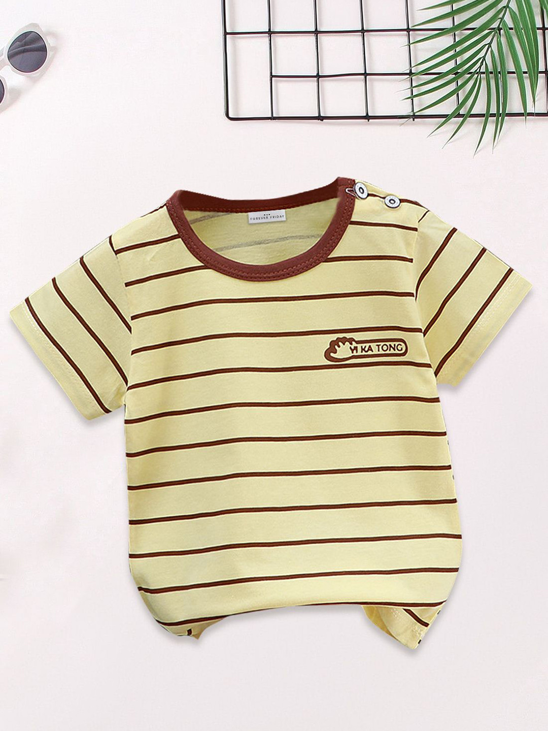 FOREVER FRIDAY Boys Stripped Multi or Variegate Stripes Round Neck Applique T-shirt