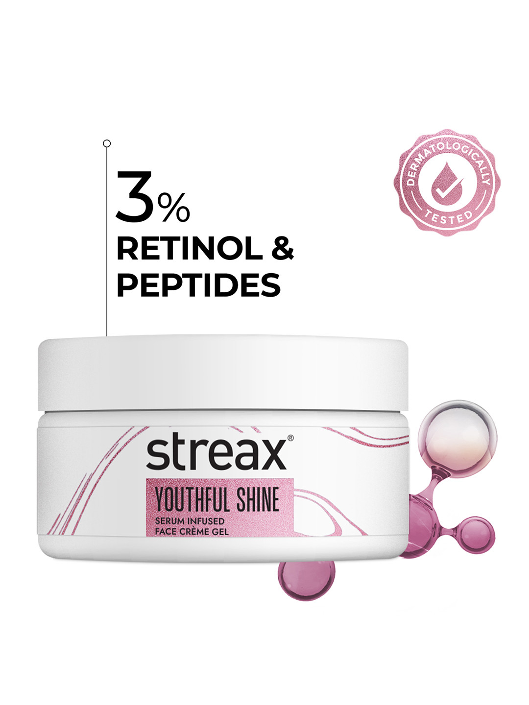 Streax Youthful Shine Serum Infused Face Cream with 3% Retinol & Peptides Complex - 50 g