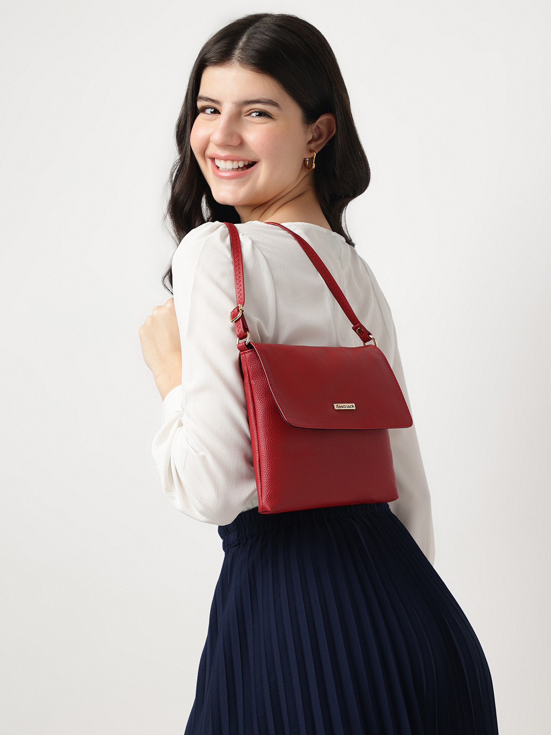 Fastrack Women Red Solid Structured Sling Bag with Non-Detachable Sling Strap