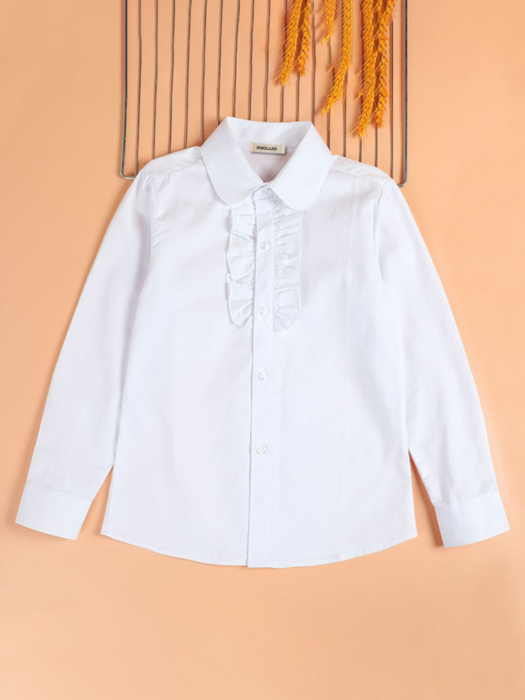 INCLUD Girls Peter Pan Collar Ruffled Placket Casual Shirt