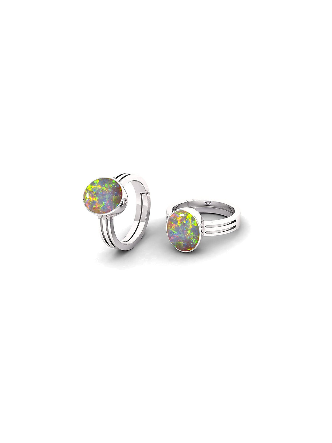 Sidharth Gems 7.00 Ratti 6.00 KT Opal Silver Ring Oval White Finger Ring