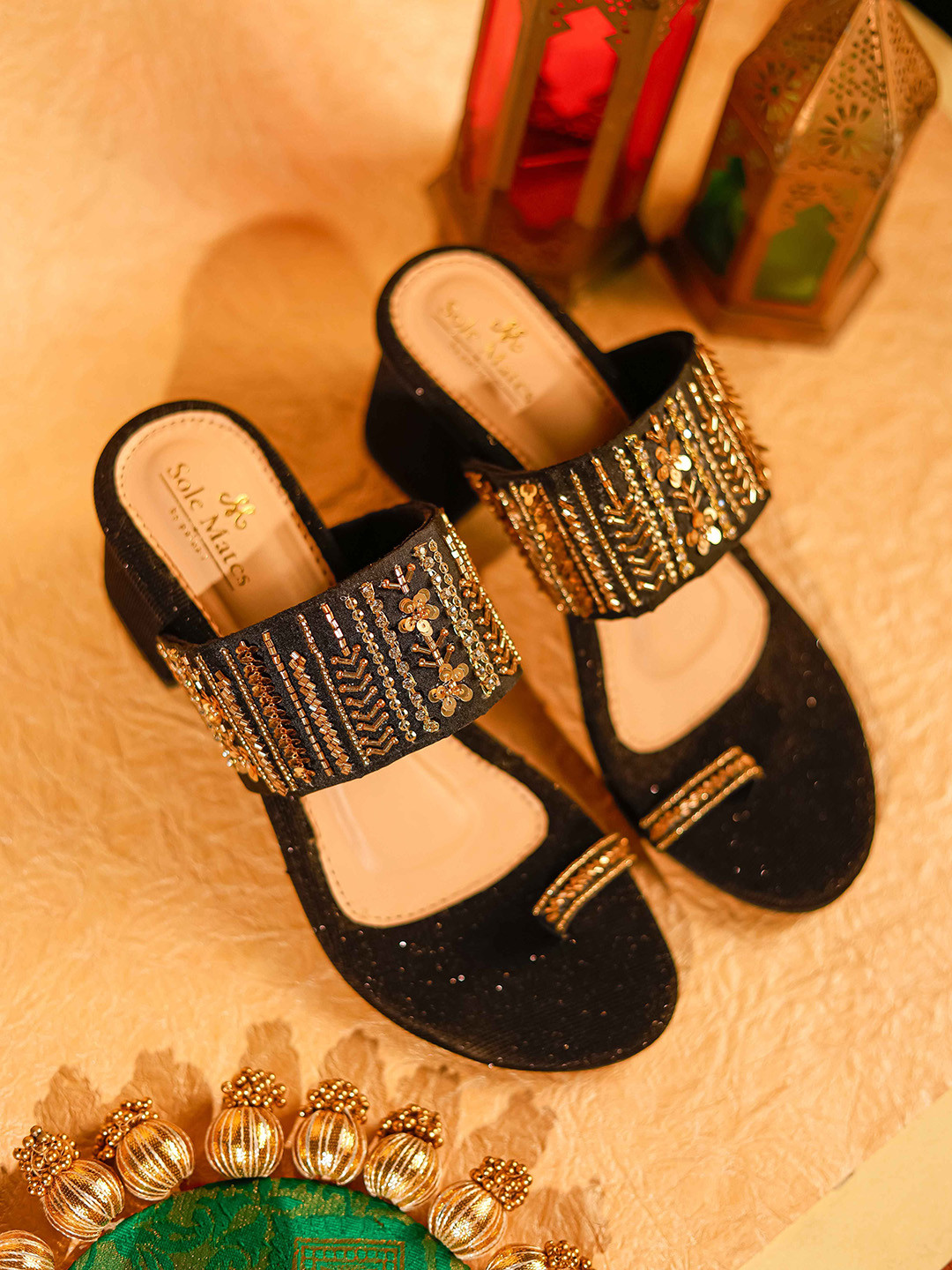 sole mates Embellished Ethnic Block Heels Sandals