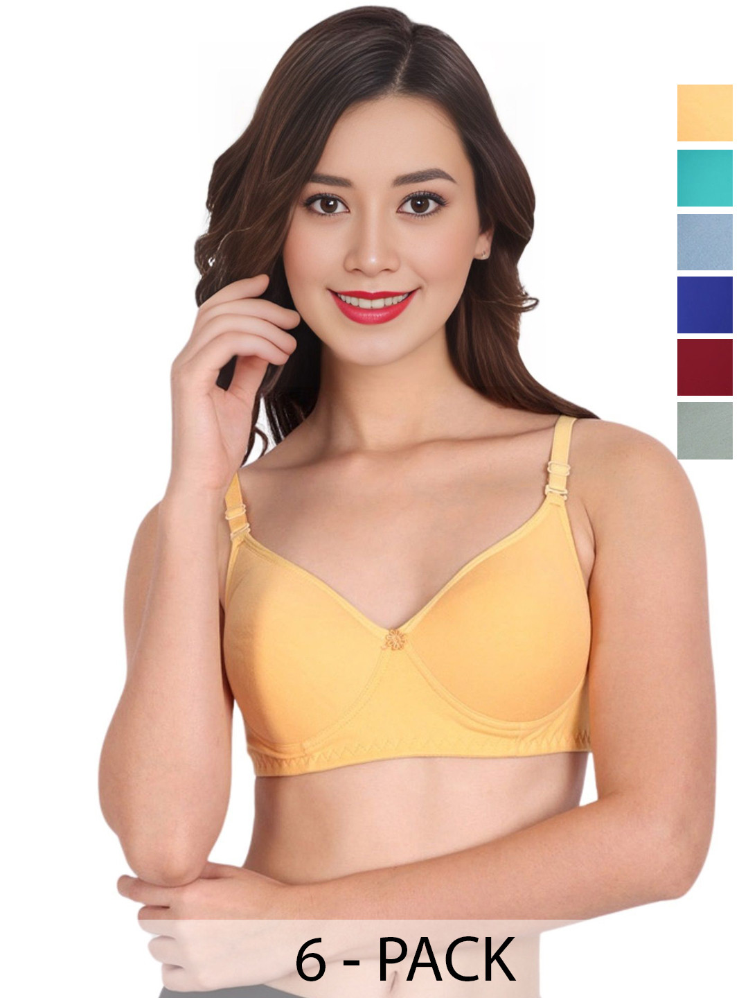 Liigne Pack Of 6 Solid Full Coverage Cotton Bra