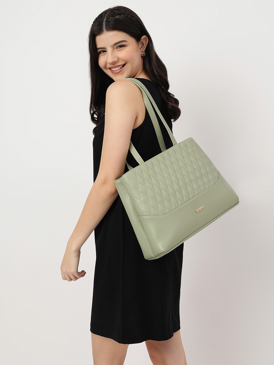 Fastrack Women Olive Structured Shoulder Bag with Quilted Detail