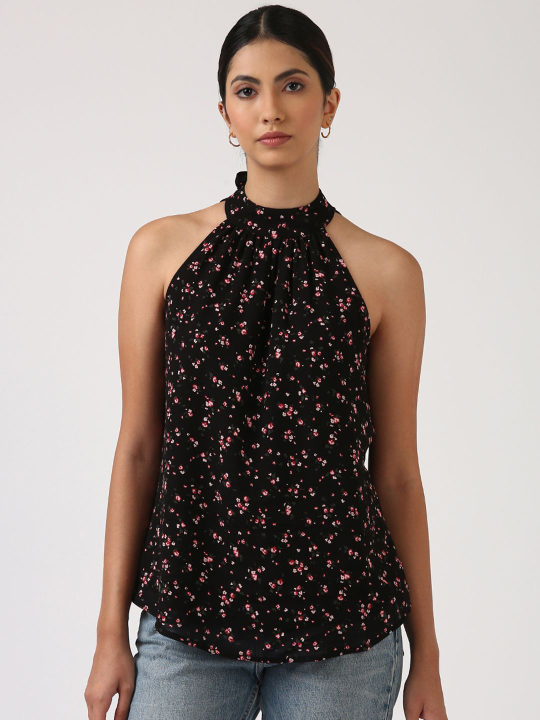 Jolene.club Women Floral Printed Halter Georgette Top