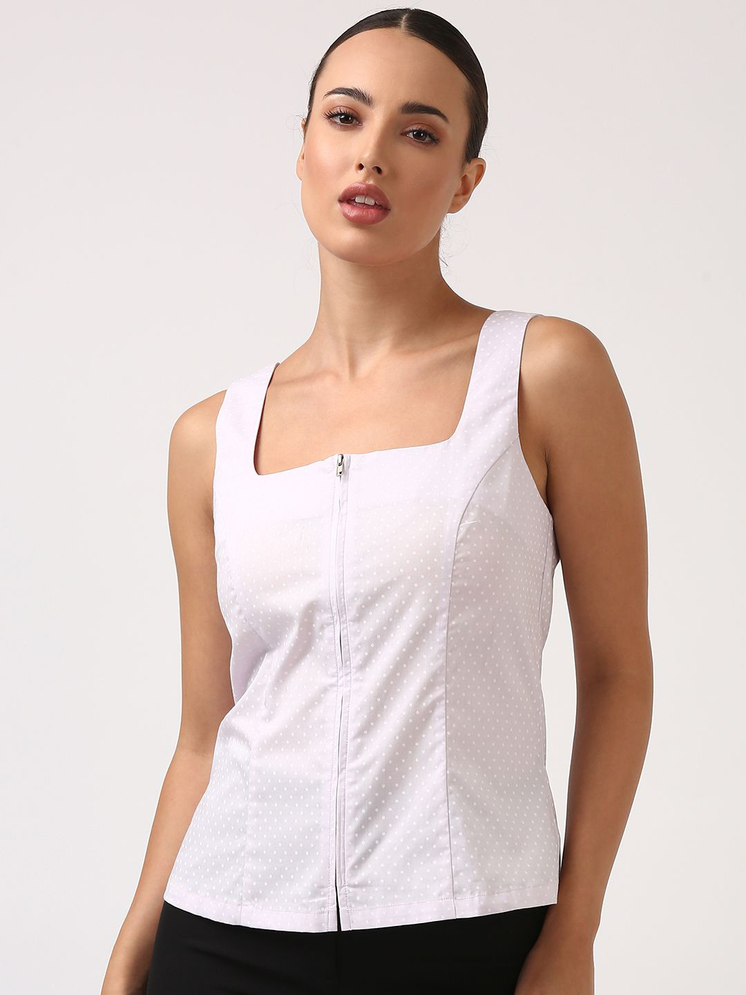 Jolene.club Square Neck Polka Dots Printed Cotton Top