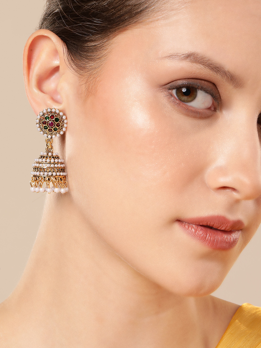 Anouk Gold Plated Pearl Studded Jhumkas Earrings
