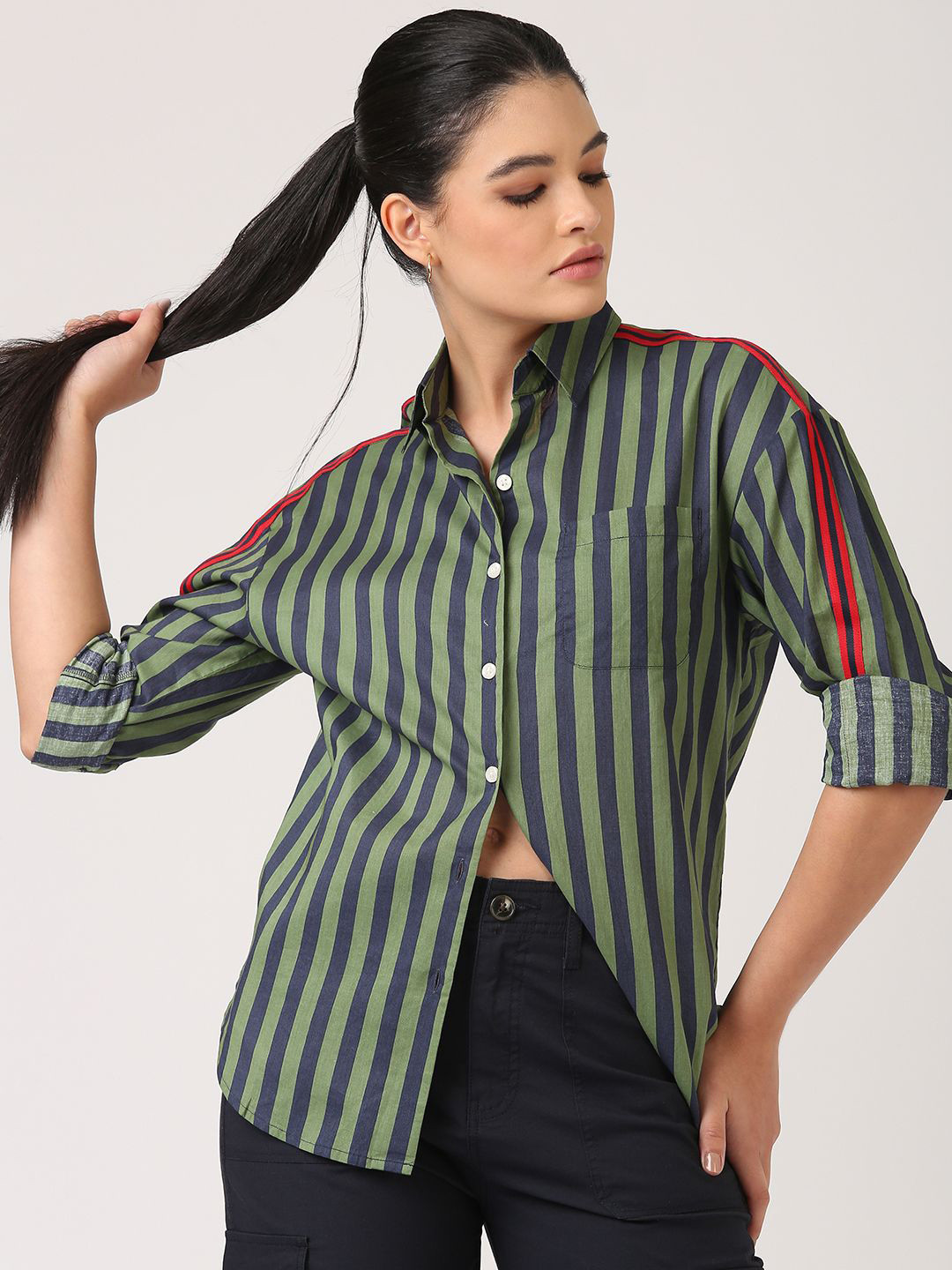 Jolene.club  Striped Cotton Oversized Formal Side Stripe Shirt