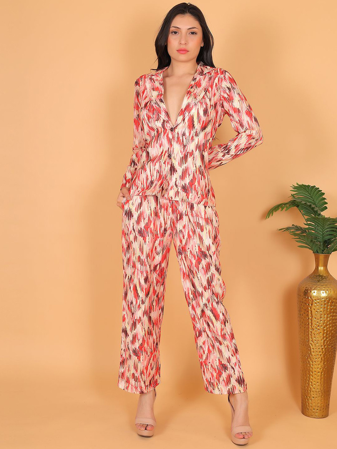 StyFun Single Breasted Double Button Printed Blazer With Trousers Co-Ords