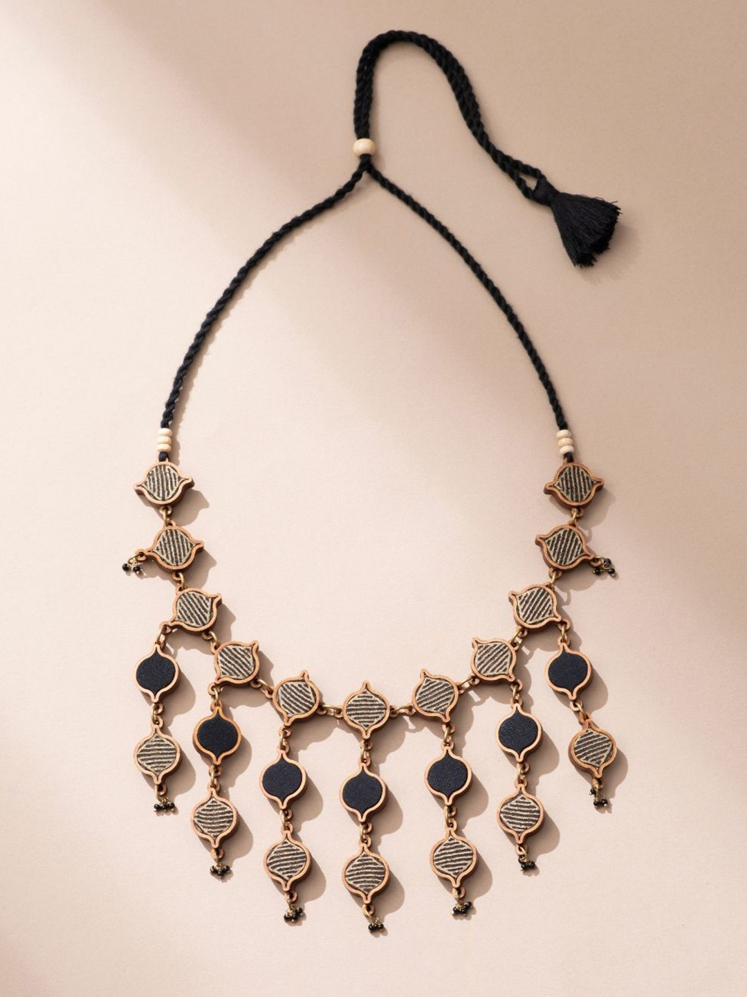 WHE Handcrafted Wood Black And Gold Statement Necklace