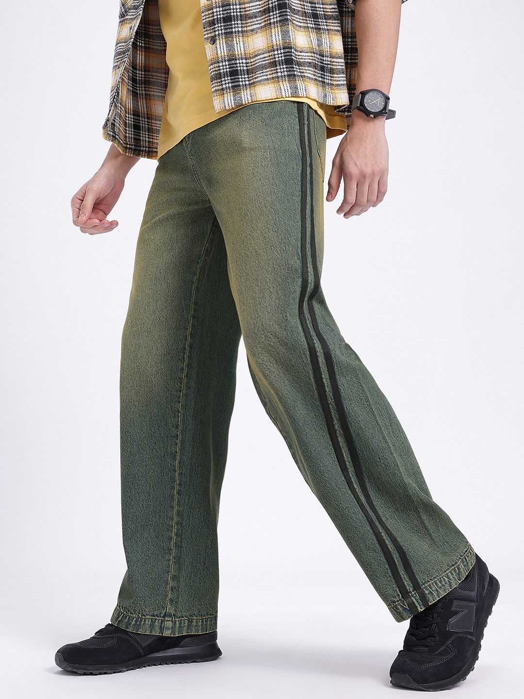 glitchez Men Side Striped Baggy Jeans