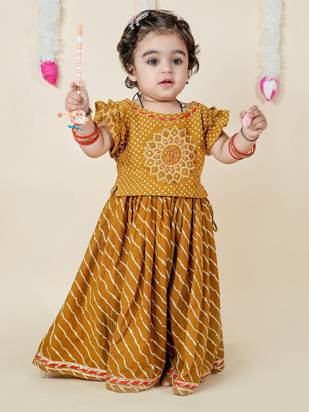 Chanda Mama Girls Embellished Beads and Stones Ready to Wear Lehenga & Blouse