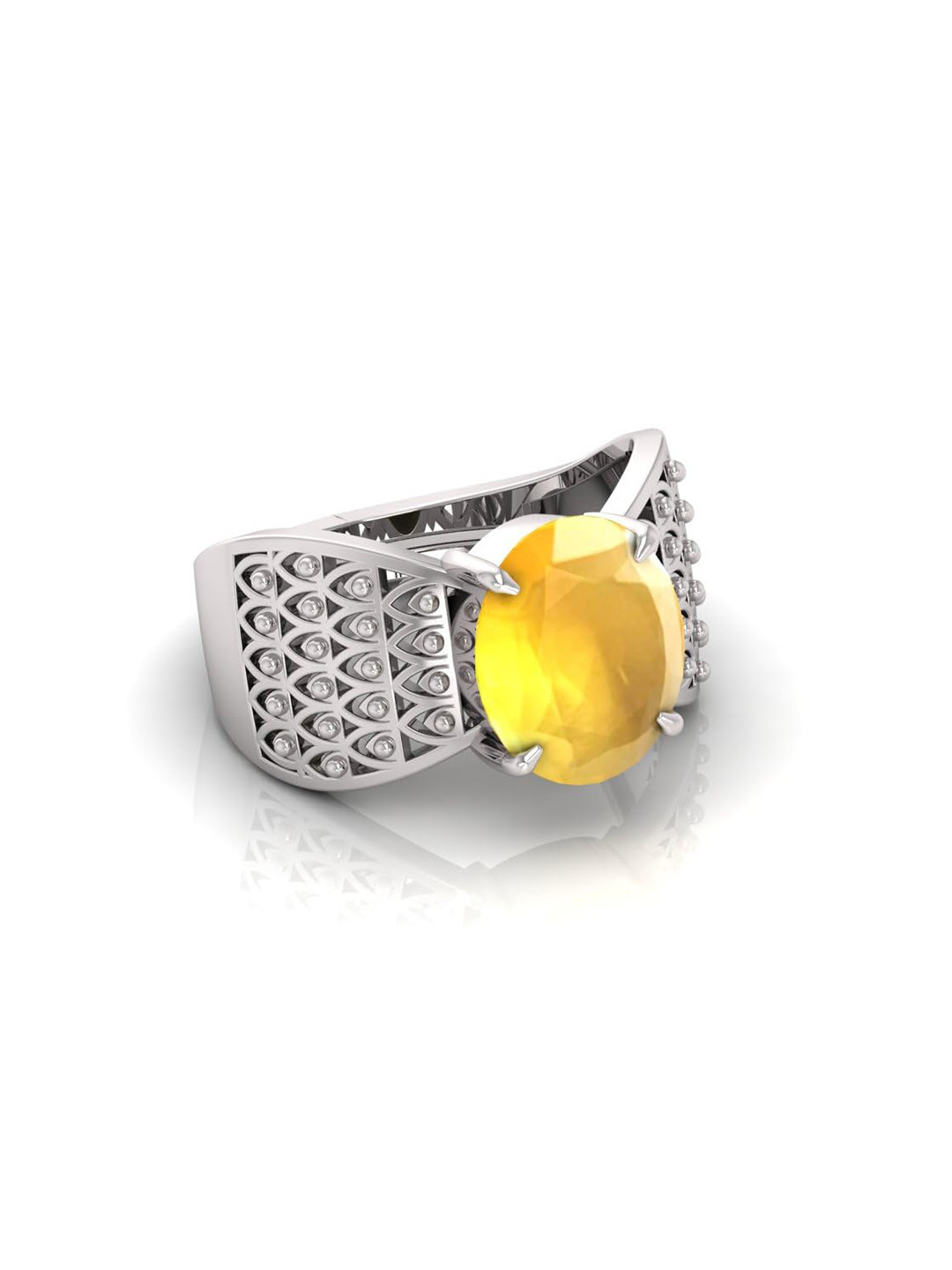 RRVGEM Silver Plated 4.25 KT Untreated A+ Quality Yellow Sapphire Ring