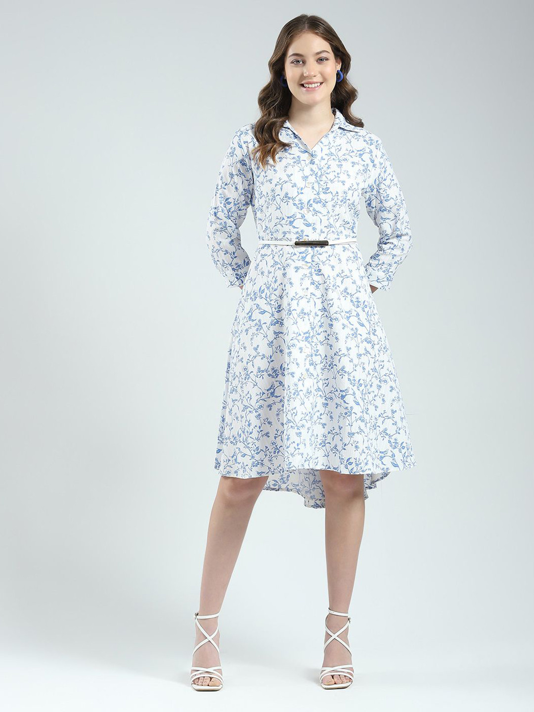 Monte Carlo Women Floral Print Belted Shirt Dress