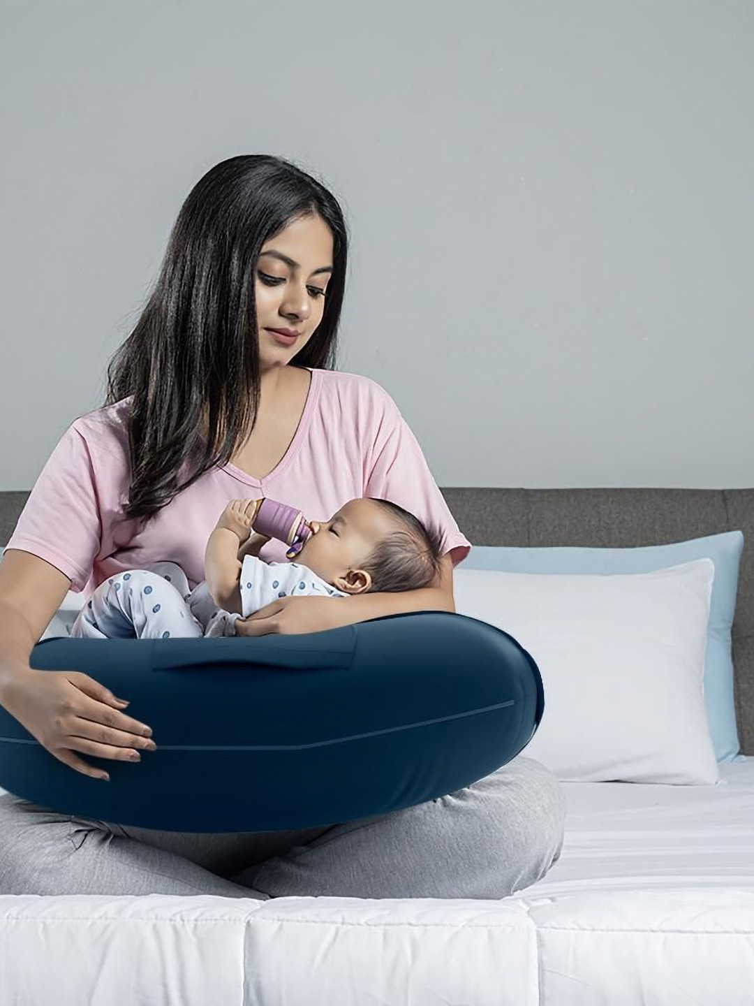 wakefit Navy Blue Fibre Filled Cotton Baby Pillow