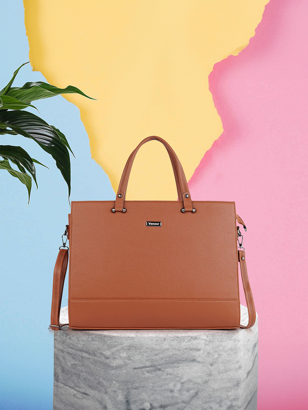 Veneer Brand Logo Textured Laptop Tote Bag