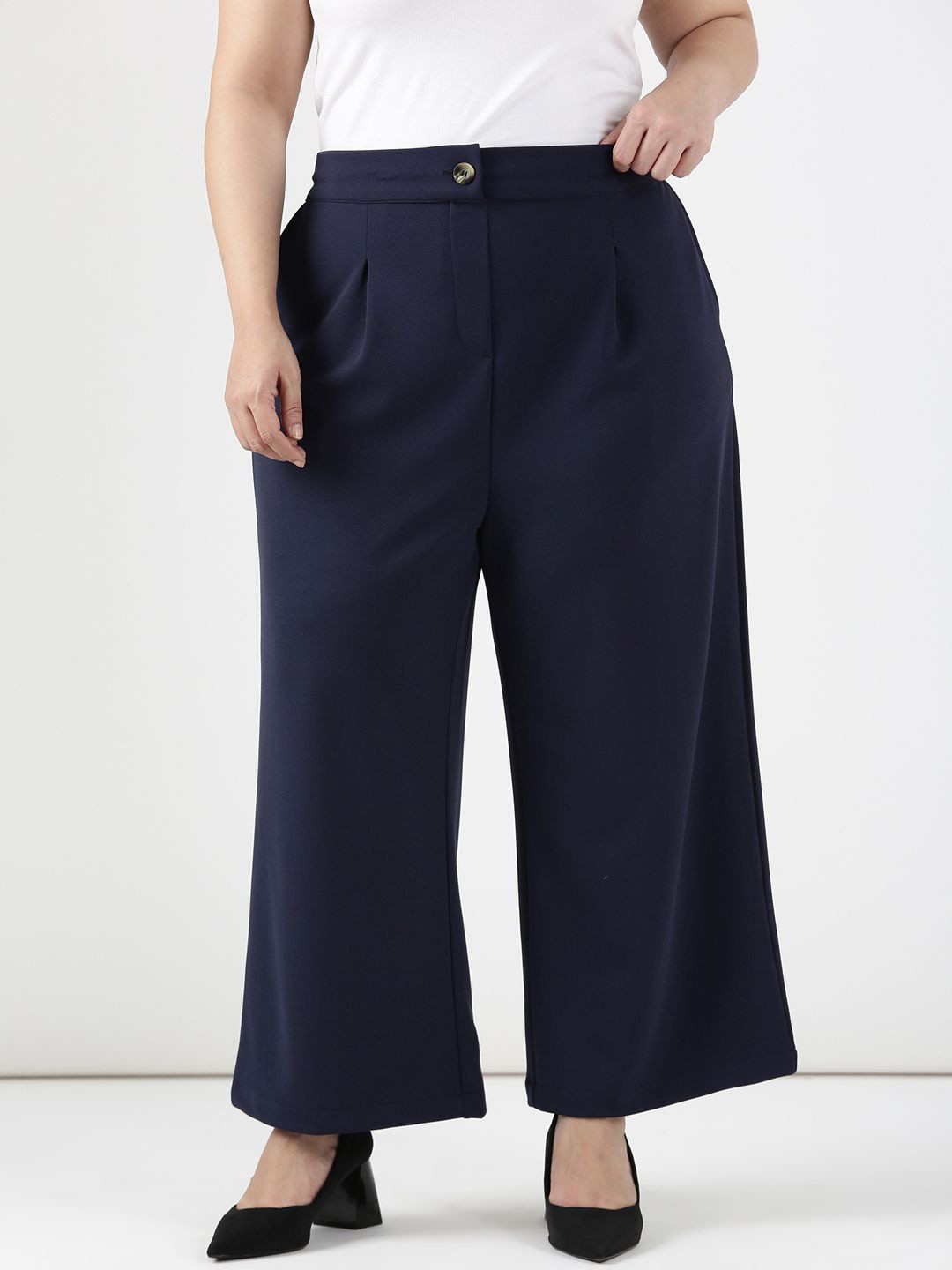 The Pink Moon Women Relaxed Loose Fit High-Rise Navy Scuba Crepe Korean Pants